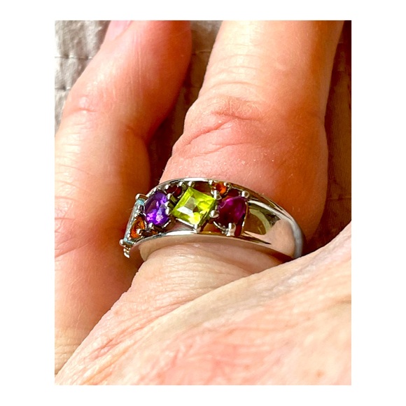 Multi Gemstones band set in Sterling! Amethyst, Peridot, Topaz, Garnets and more - Picture 2 of 10